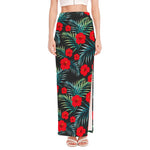 Tropical Hibiscus Leaves Pattern Print High Slit Maxi Skirt