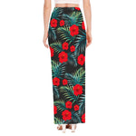 Tropical Hibiscus Leaves Pattern Print High Slit Maxi Skirt