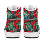 Tropical Hibiscus Leaves Pattern Print High Top Leather Sneakers
