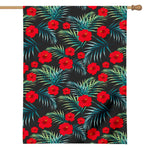Tropical Hibiscus Leaves Pattern Print House Flag