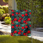 Tropical Hibiscus Leaves Pattern Print House Flag