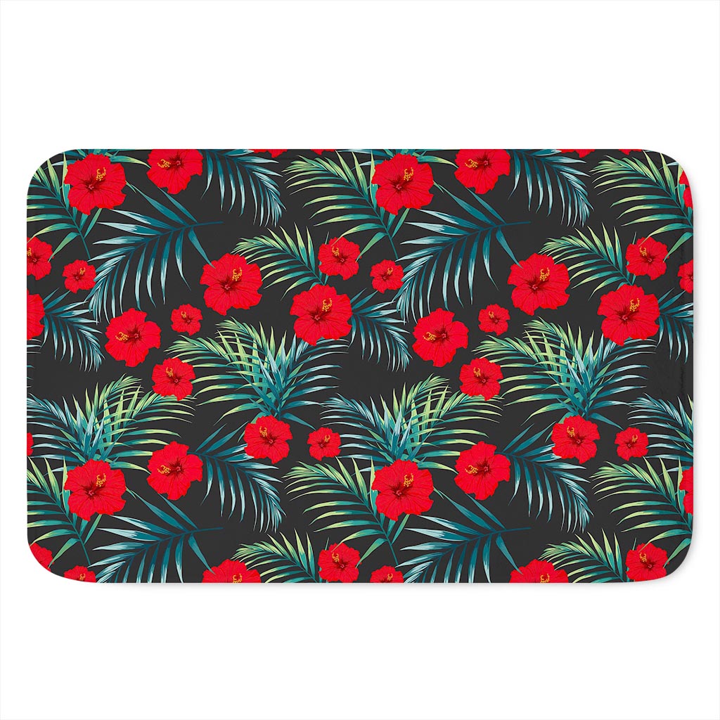 Tropical Hibiscus Leaves Pattern Print Indoor Door Mat