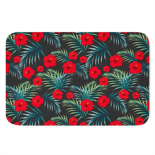 Tropical Hibiscus Leaves Pattern Print Indoor Door Mat