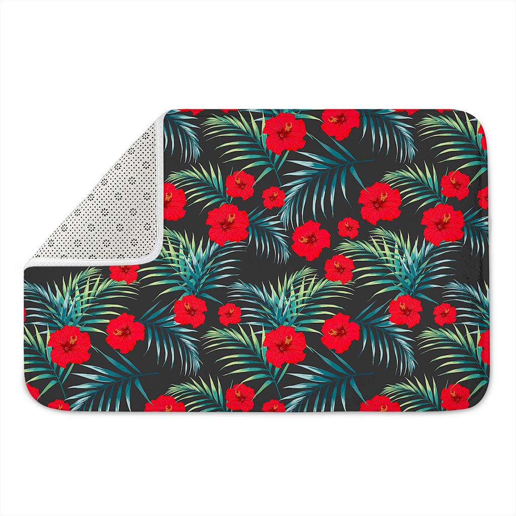 Tropical Hibiscus Leaves Pattern Print Indoor Door Mat