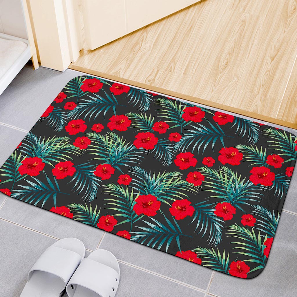 Tropical Hibiscus Leaves Pattern Print Indoor Door Mat