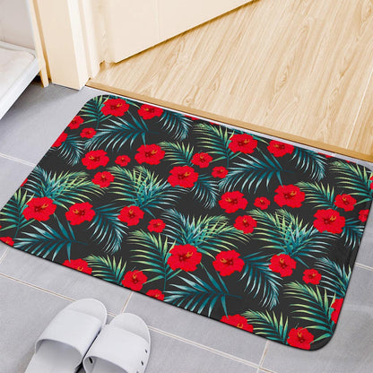 Tropical Hibiscus Leaves Pattern Print Indoor Door Mat