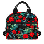 Tropical Hibiscus Leaves Pattern Print Insulated Lunch Bag