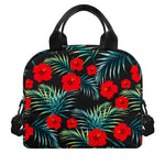 Tropical Hibiscus Leaves Pattern Print Insulated Lunch Bag