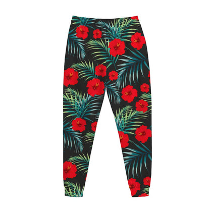 Tropical Hibiscus Leaves Pattern Print Jogger Pants