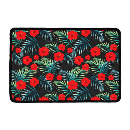 Tropical Hibiscus Leaves Pattern Print Kitchen Mat