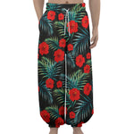 Tropical Hibiscus Leaves Pattern Print Lantern Pants