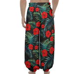 Tropical Hibiscus Leaves Pattern Print Lantern Pants