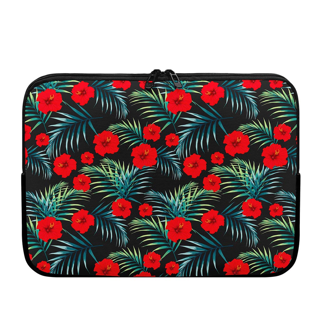 Tropical Hibiscus Leaves Pattern Print Laptop Sleeve