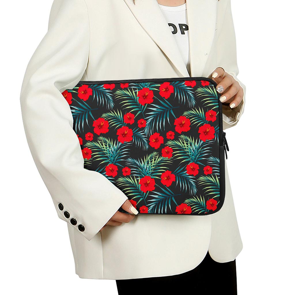 Tropical Hibiscus Leaves Pattern Print Laptop Sleeve