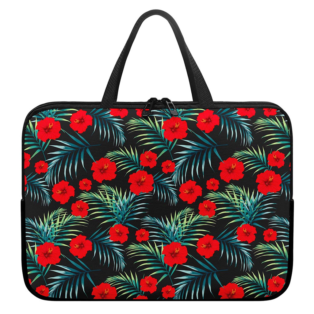 Tropical Hibiscus Leaves Pattern Print Laptop Sleeve With Handle