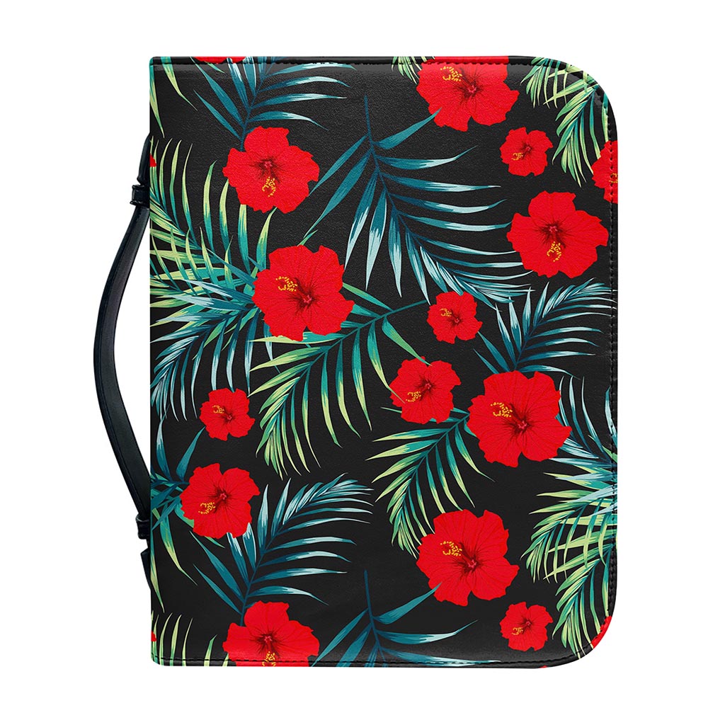 Tropical Hibiscus Leaves Pattern Print Leather Bible Cover