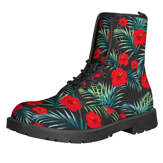 Tropical Hibiscus Leaves Pattern Print Backpack
