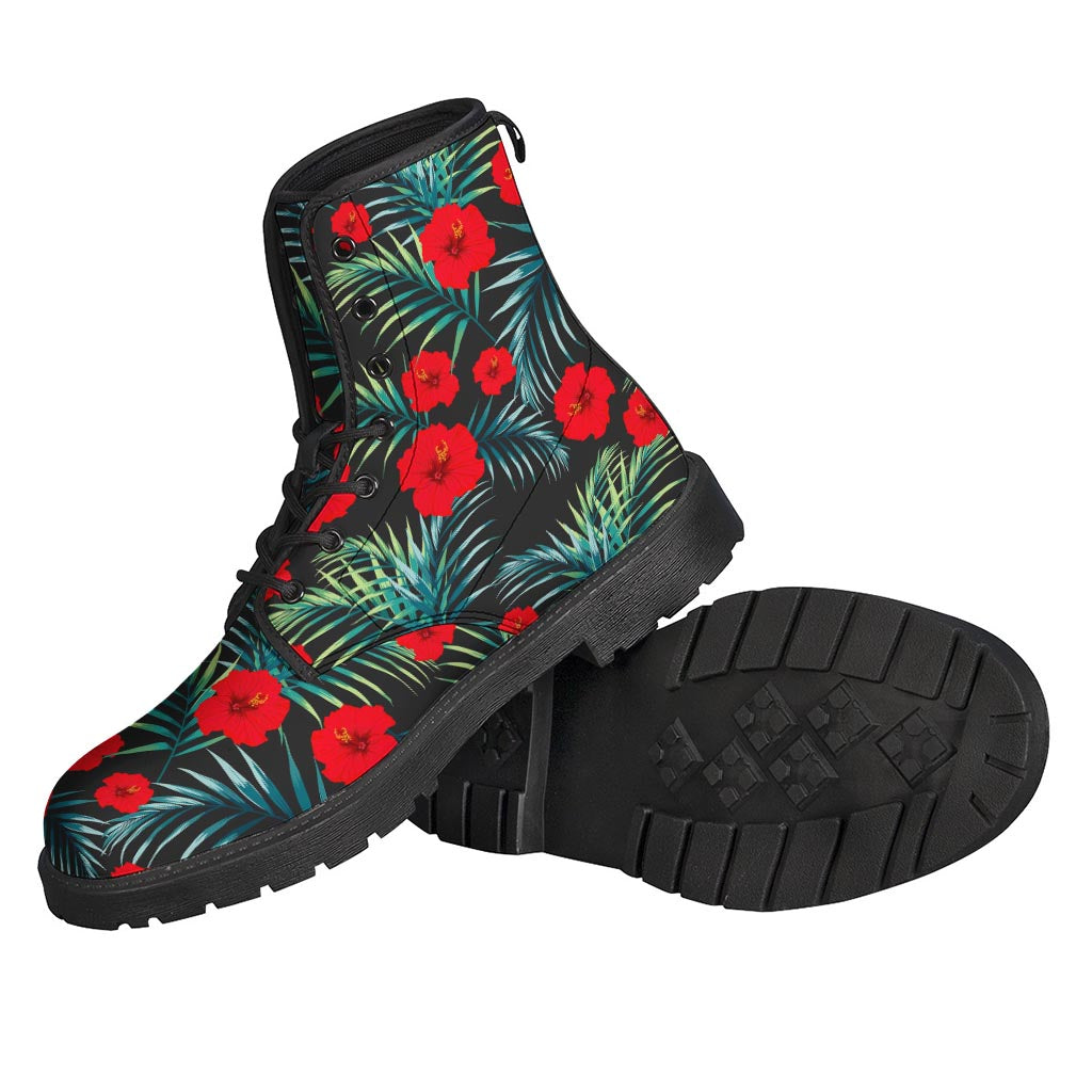 Tropical Hibiscus Leaves Pattern Print Backpack