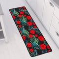Tropical Hibiscus Leaves Pattern Print Long Kitchen Mat