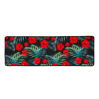 Tropical Hibiscus Leaves Pattern Print Long Kitchen Mat
