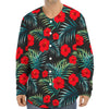 Tropical Hibiscus Leaves Pattern Print Long Sleeve Baseball Jersey