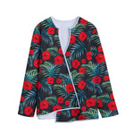 Tropical Hibiscus Leaves Pattern Print Long Sleeve Short Coat