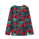 Tropical Hibiscus Leaves Pattern Print Long Sleeve Short Coat