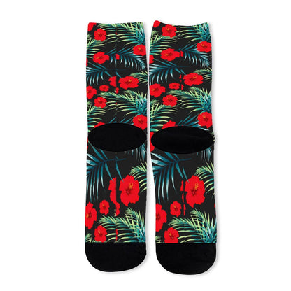 Tropical Hibiscus Leaves Pattern Print Long Socks