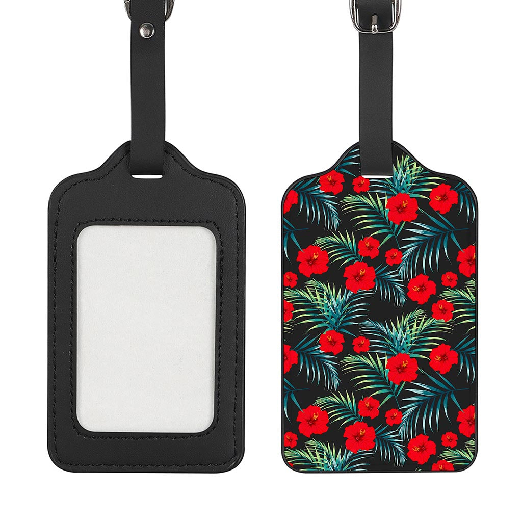 Tropical Hibiscus Leaves Pattern Print Luggage Tag