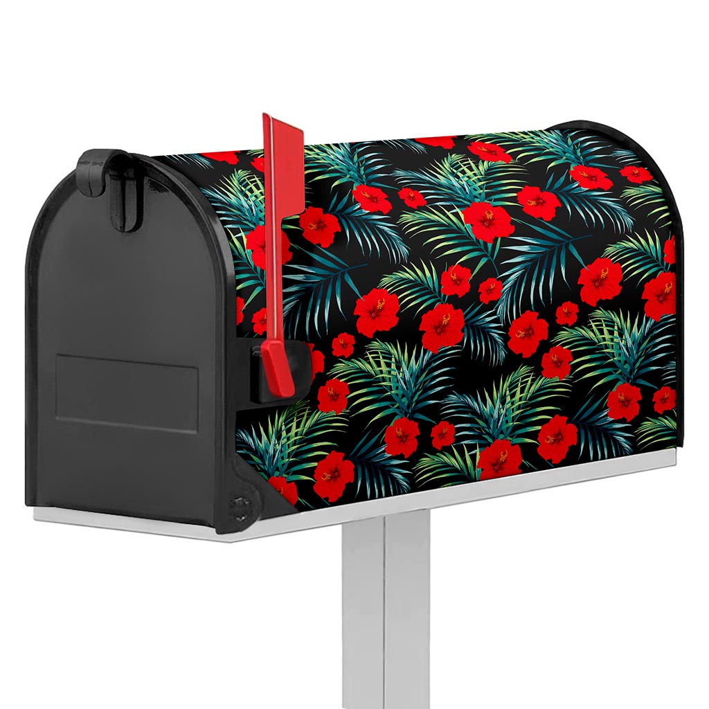 Tropical Hibiscus Leaves Pattern Print Mailbox Cover