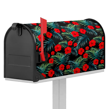 Tropical Hibiscus Leaves Pattern Print Mailbox Cover