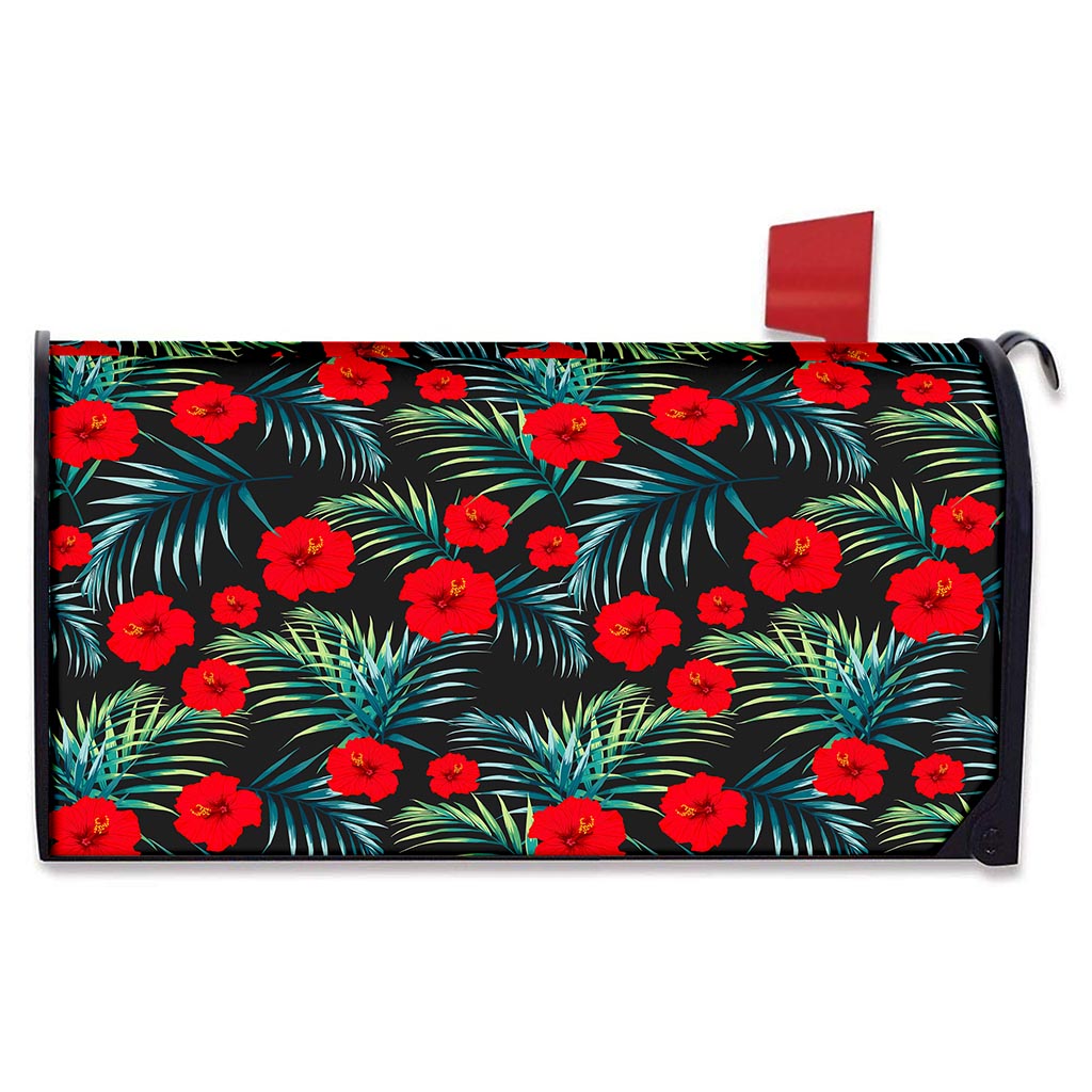 Tropical Hibiscus Leaves Pattern Print Mailbox Cover