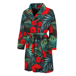 Tropical Hibiscus Leaves Pattern Print Men's Bathrobe