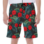 Tropical Hibiscus Leaves Pattern Print Men's Beach Shorts