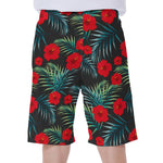 Tropical Hibiscus Leaves Pattern Print Men's Beach Shorts