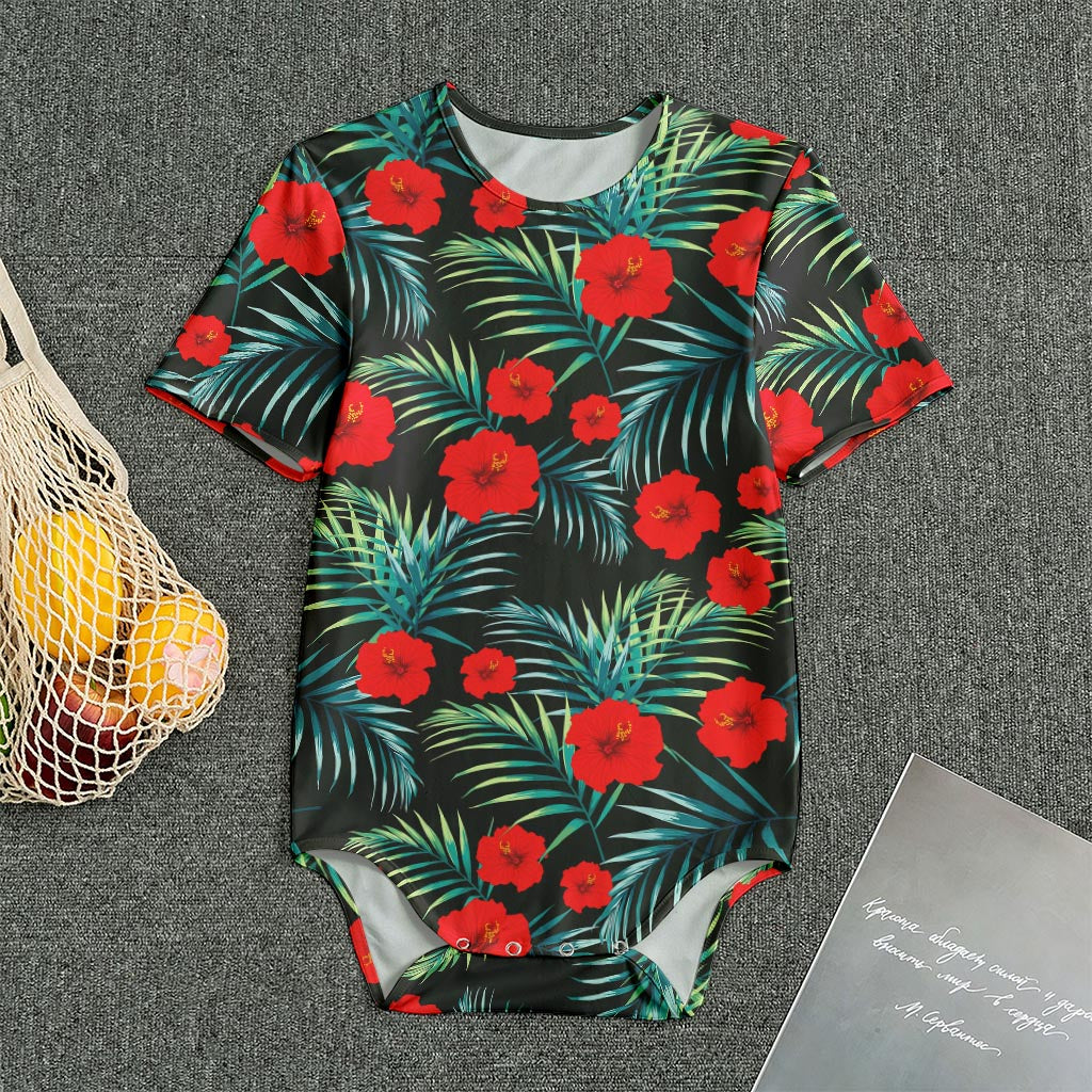 Tropical Hibiscus Leaves Pattern Print Men's Bodysuit