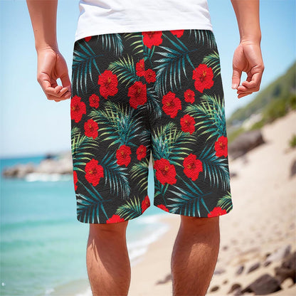Tropical Hibiscus Leaves Pattern Print Men's Cargo Shorts