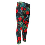 Tropical Hibiscus Leaves Pattern Print Men's Compression Pants