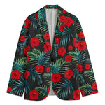 Tropical Hibiscus Leaves Pattern Print Men's Cotton Blazer