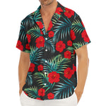 Tropical Hibiscus Leaves Pattern Print Men's Deep V-Neck Shirt