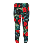 Tropical Hibiscus Leaves Pattern Print Men's leggings