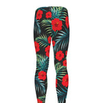 Tropical Hibiscus Leaves Pattern Print Men's leggings