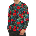 Tropical Hibiscus Leaves Pattern Print Men's Long Sleeve Rash Guard