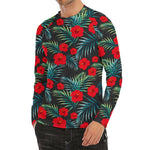 Tropical Hibiscus Leaves Pattern Print Men's Long Sleeve Rash Guard