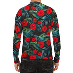 Tropical Hibiscus Leaves Pattern Print Men's Long Sleeve Rash Guard