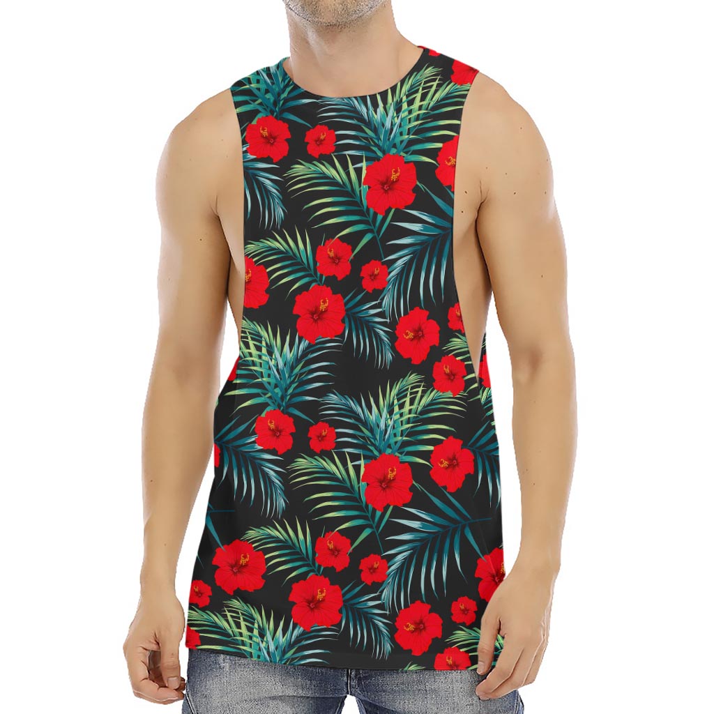 Tropical Hibiscus Leaves Pattern Print Men's Muscle Tank Top