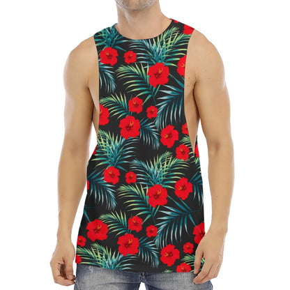 Tropical Hibiscus Leaves Pattern Print Men's Muscle Tank Top