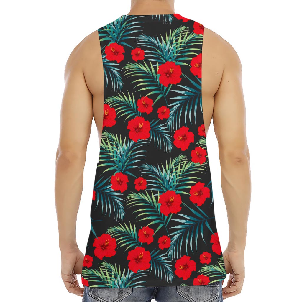 Tropical Hibiscus Leaves Pattern Print Men's Muscle Tank Top