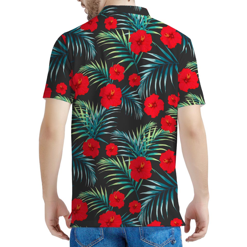 Tropical Hibiscus Leaves Pattern Print Men's Polo Shirt