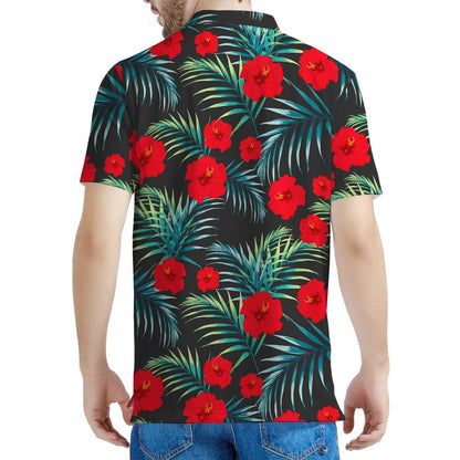 Tropical Hibiscus Leaves Pattern Print Men's Polo Shirt